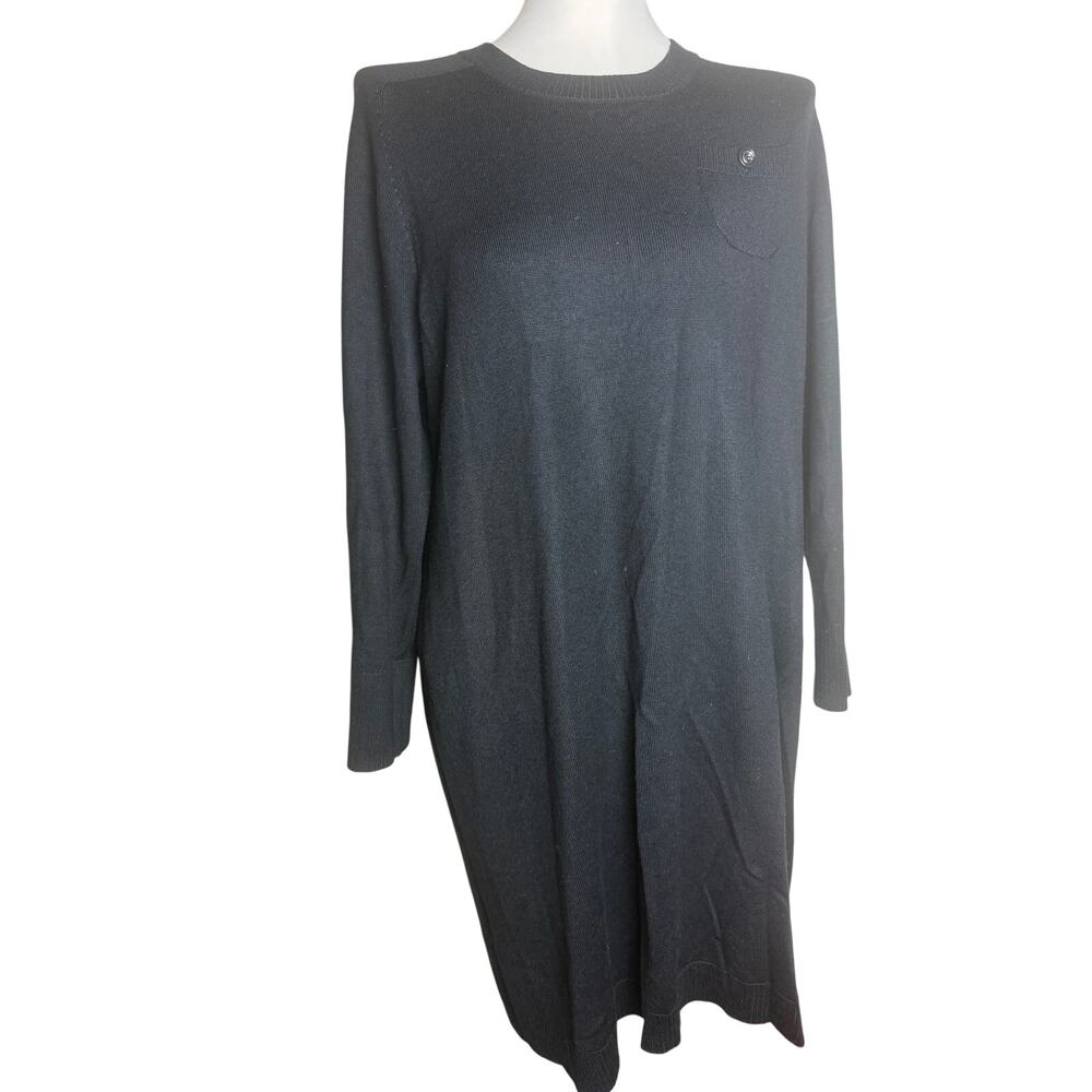 Anne Klein Black Wool Blend Sweater Dress Size XL Long Sleeve Pocket